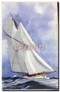 Postcard Old Boat Illustrator Haffner Schooner Latin of the great class