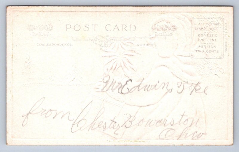 J89/ Merry Christmas Holiday Postcard c1910 Pretty Girl Gift 503