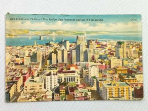 Vintage Postcard 1957 Oakland Bay Bridges San Francisco Skyline in Foreground CA