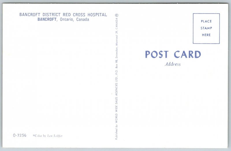 Postcard c1960s Bancroft Ontario District Red Cross Hospital Old Cars Defunct