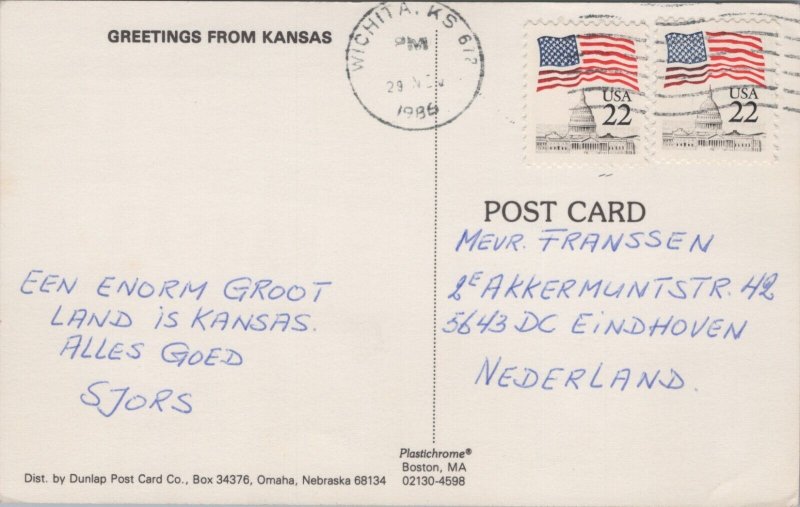 USA Greetings From Kansas Chrome Postcard 05.26