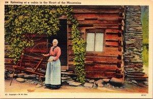 Spinning Cabin Heart Mountains Linen Postcard UNP VTG Tichnor Unused Vintage 