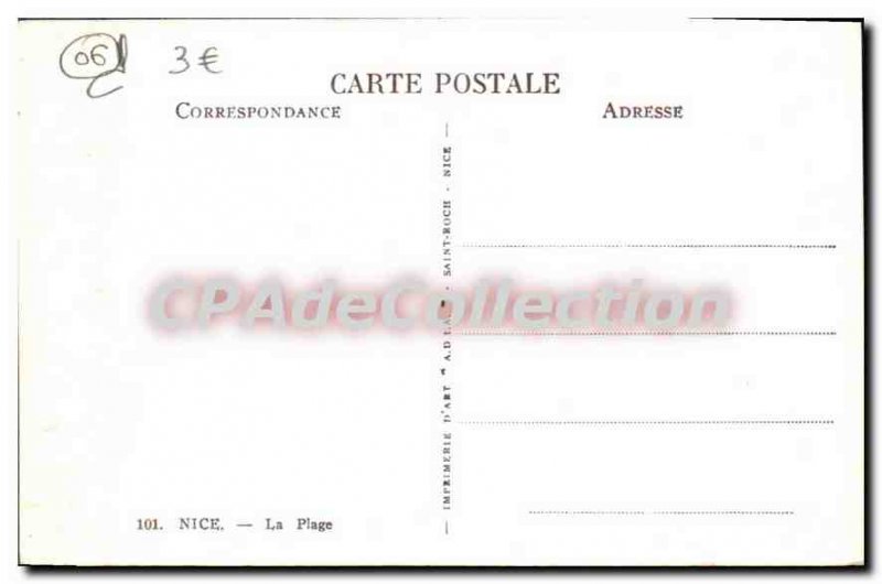 Old Postcard Nice The Beach