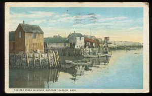 The Old Stone Wharves, Rockport Harbor, MA. 1924 Curt Teich postcard