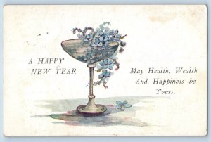 Elk River Minnesota MN Postcard New Year Glass With Flowers 1922 Vintage Posted