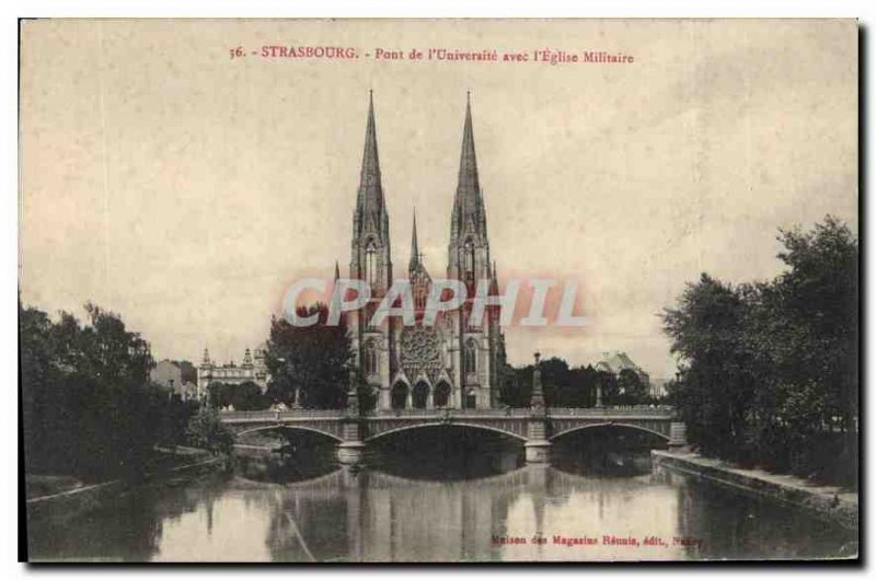 Postcard Old Strasbourg Univeraite the bridge with the Church Military