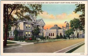 KINGSTON, NY   Kingston Club, Savings Bank, Ulster County COURT HOUSE   Postcard