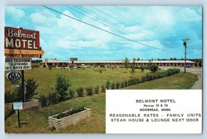 Moorhead Minnesota Postcard Belmont Motel Signage Exterior 1962 Vintage Antique