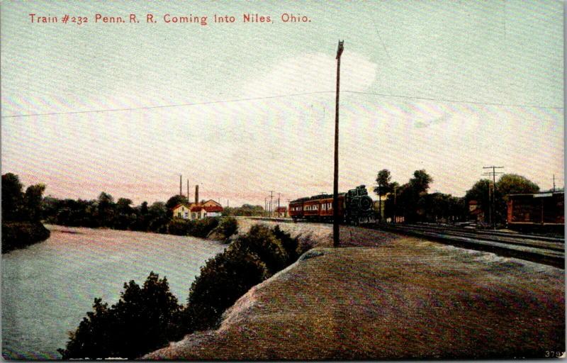 Niles Ohio~Pennsylvania Railroad~Train Locomotive #232 Arrives at Niles~PRR~1910