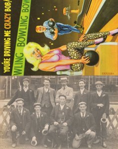 Bowling Curling Club Old Photo & Sexy Bowler Comic Postcard