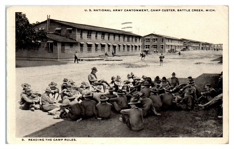 1917 WWI US National Army Cantonment, Camp Custer, Battle Creek MI Postcard *6E5