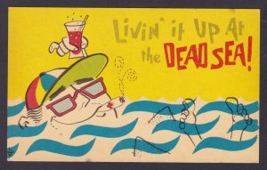 ISRAEL, Comic postcard, Livin' it up at the Dead Sea