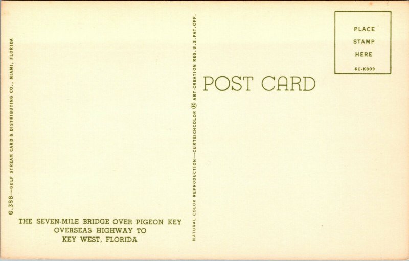 Vtg 1950s 7 Mile Bridge Overseas Highway Key West Florida FL Unused Postcard