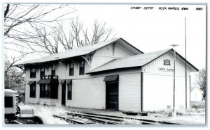 1980 CRI&P  Rock Rapids Iowa IA Railroad Train Depot Station RPPC Photo Postcard