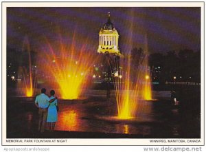 Canada Memorial Park Fountain At Night Winnipeg Manitoba