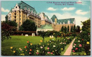 Vtg Victoria B.C. Canada C.P.R. Empress Hotel Rose Garden 1940s View Postcard