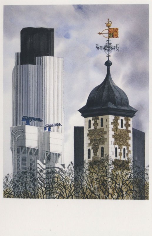 Natwest Tower Compass Lloyds Building London Painting Postcard