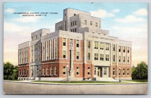 Meridian MS~Lauderdale County Courthouse~Monument~Art Deco~Linen 1951 Postcard