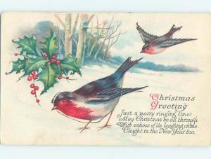 Pre-Linen christmas BEAUTIFUL RED BREASTED BIRD IN THE FOREST HL0375