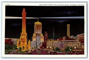 Chicago Illinois Postcard Old Water Tower And Palmolive Building By Night c1960s