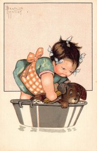 Children Girl Washing Dog Dachshund Art Beatrice Mallet postcard  B930