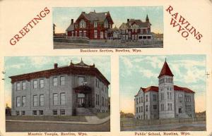 Rawlins Wyoming Historic Bldg Multiview Antique Postcard K106136