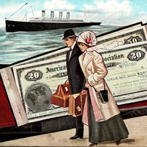 American Bankers Association Travelers Cheques Checks Ship Train Postcard