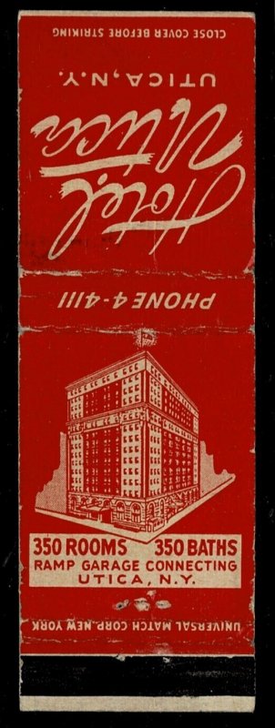 Utica, NY - Hotel Utica - matchbook cover