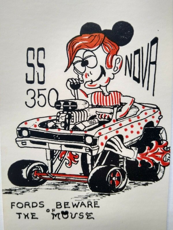 Hot Rod Postcard SS 350 Nova Race Car Ed Big Daddy Roth Rat Fink Coin-Op Vendor