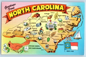 c1950's Greetings From North Carolina Tar Heel State Map Correspondence Postcard