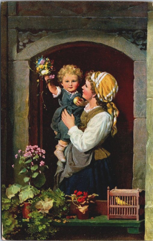 Mother and Son Happy Family Johann Georg Meyer Vintage Postcard C075