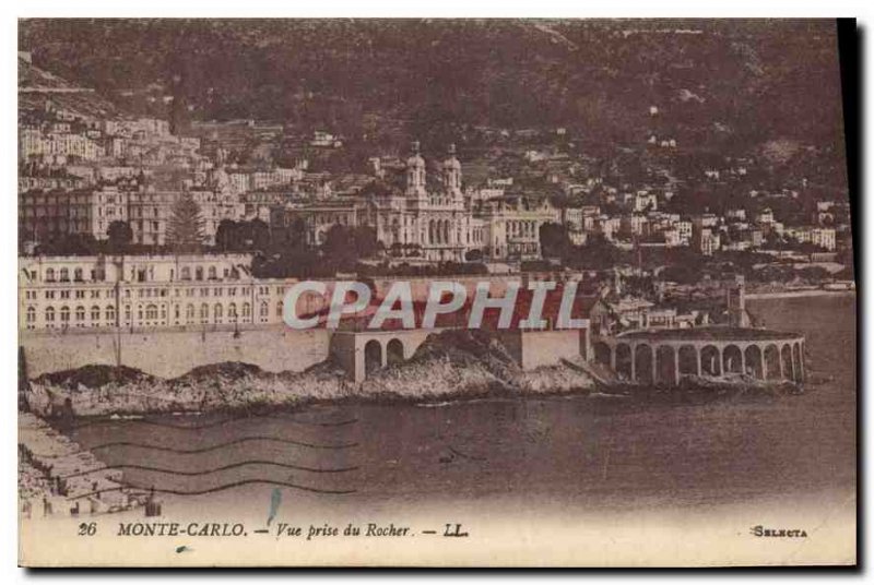 Old Postcard Monte Carlo Rock View taken