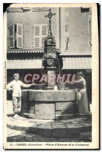 Old Postcard Ussel Correze Place d'Armes and the Fountain
