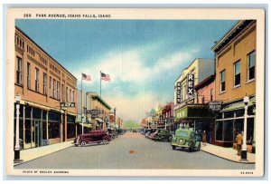 Idaho Falls Idaho Postcard Park Avenue Classic Car Building 1940 Vintage Antique