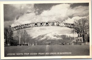 Postcard UT Ogden Welcome Arch looking north Mount Ben Lomond Coca-Cola