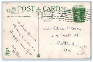 1915 Christmas Girls Holly Berries Winter Scene Portland Oregon OR Postcard