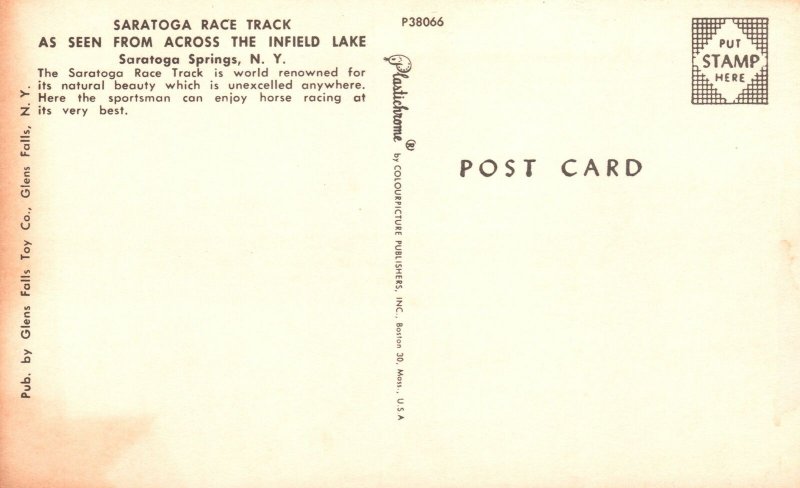 Vintage Postcard Saratoga Race Track Across Infield Lake Saratoga