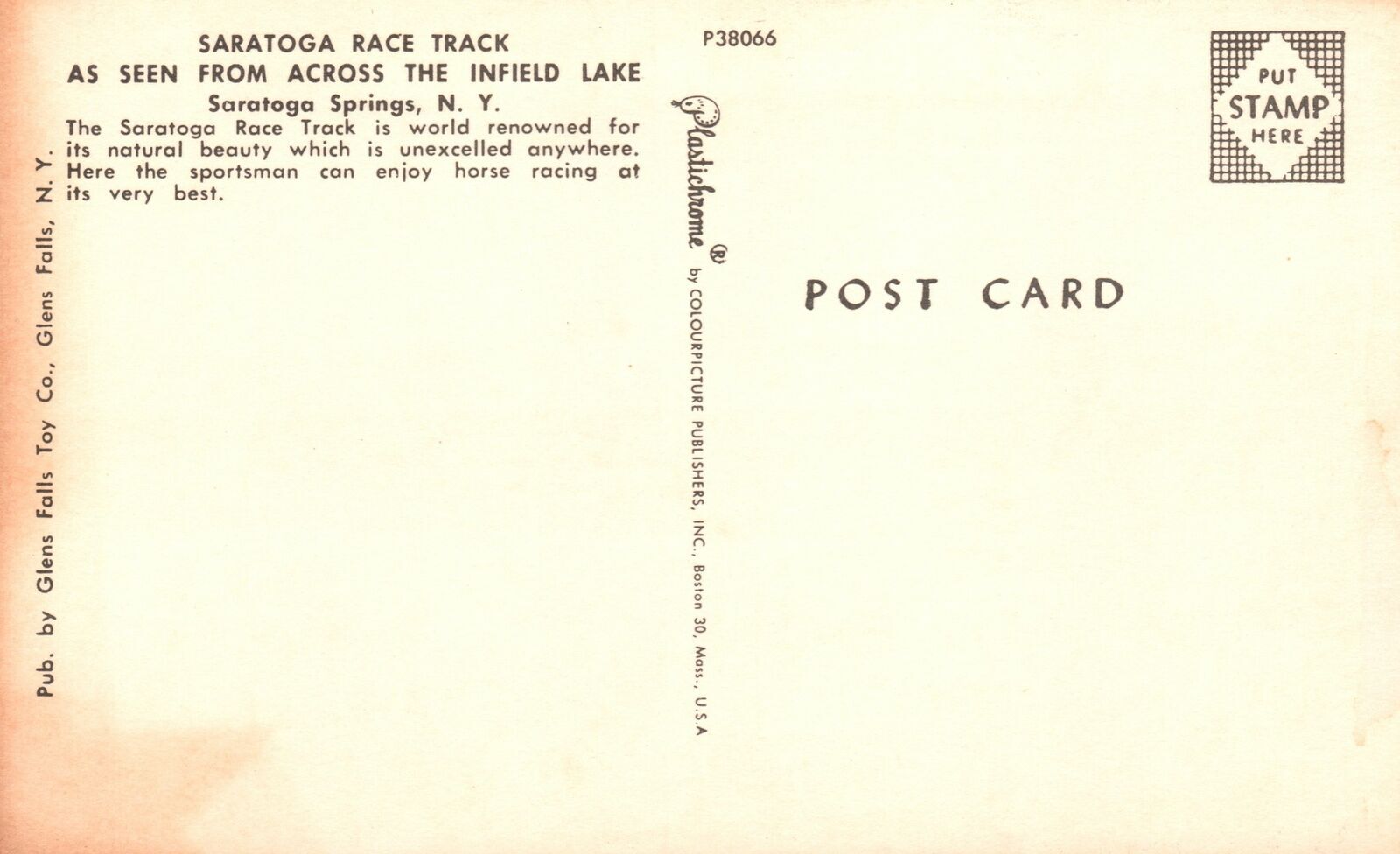 Vintage Postcard Saratoga Race Track Across Infield Lake Saratoga ...