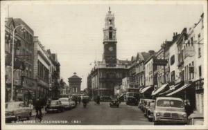 Colchester UK High Street Cars 1950s Real Photo Postcard