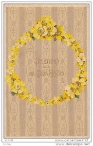 Wreath Of Yellow Flowers, Greetings And All Good Wishes, PU-1910