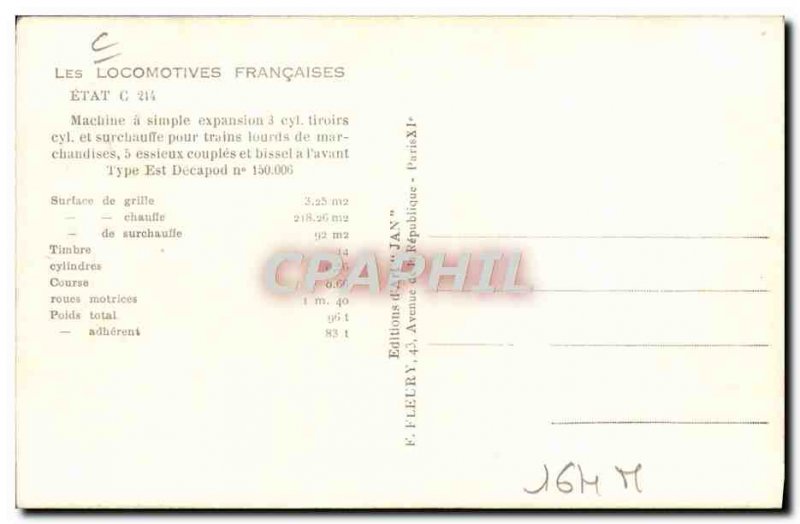 Postcard Old Train Locomotive Machine State C 214