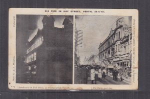 WESTERN AUSTRALIA, 1907 ppc. HAY St. FIRE, SANDOVER'S BLAZE & NEXT DAY RUINS.,