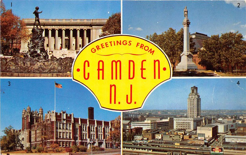 Camden New Jersey 1960s Postcard Multiview Library HIgh School Shopping