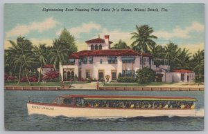 Linen~Nikko Grayline Sightseeing Boat~Fred Snite Jr Home~Miami Beach~Vintage PC
