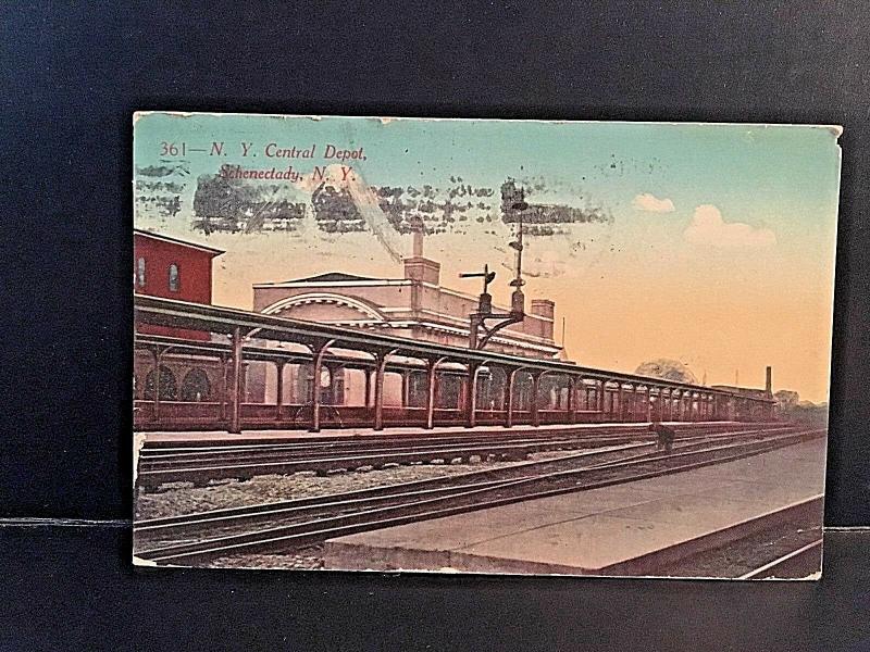Postcard 1919 View of New York Central Railroad Depot, Schenectady, NY  W4
