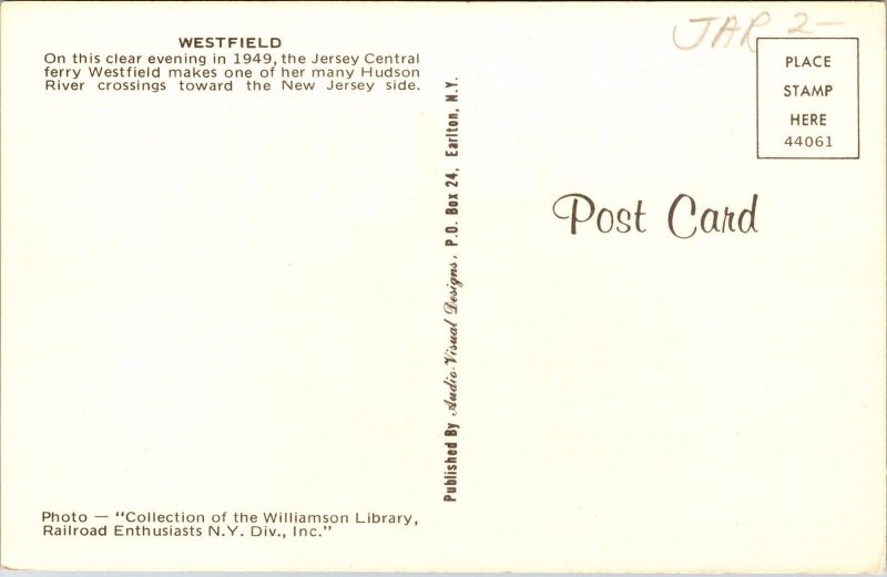 Westfield Jersey Central Ferry Hudson River New NJ Postcard Williamson Library 