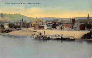 Paddle Steamer Wharf Boat River Front Marietta Ohio 1910c postcard