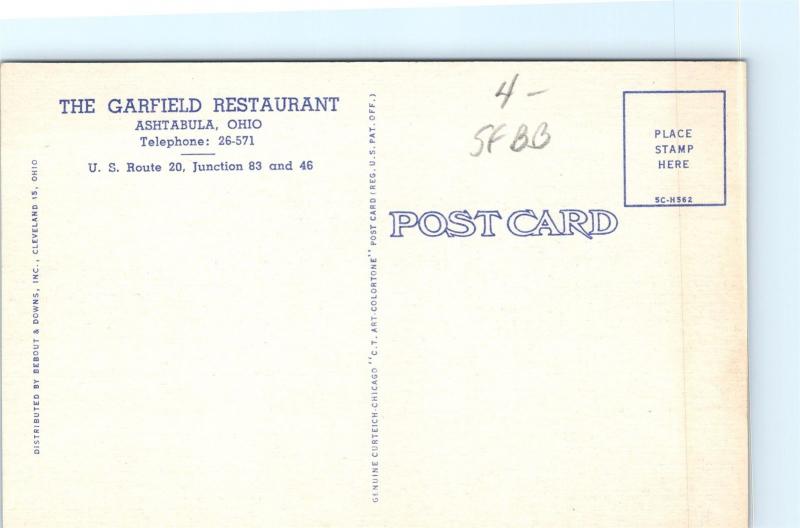 Postcard OH Ashtabula The Garfield Restaurant Vintage Linen I9