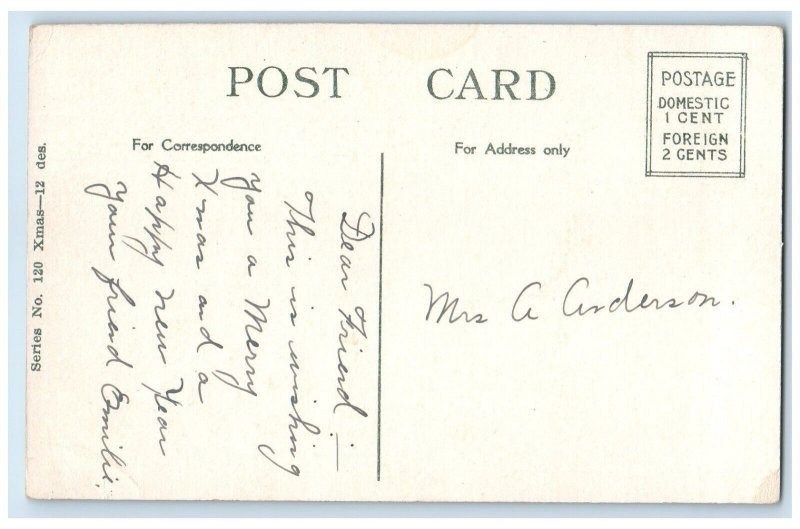 c1910's Christmas Santa Claus Design Snowman Berrie In Winter Antique Postcard 