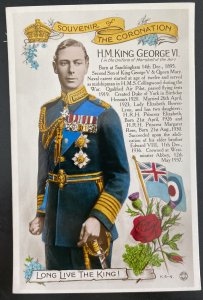 Mint England Color Souvenir Picture Postcard HM King George VI Coronation 1937